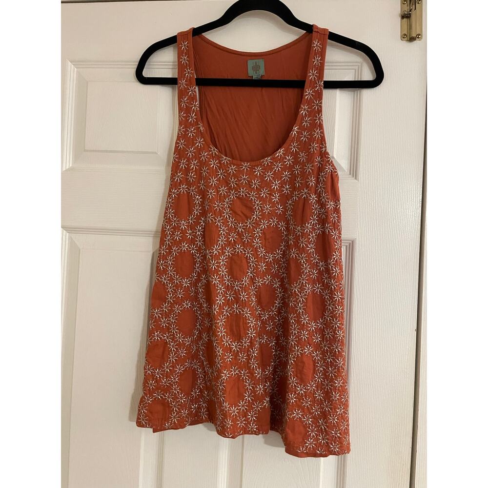 Anthropology HWR orange sleeveless embroidered top size medium